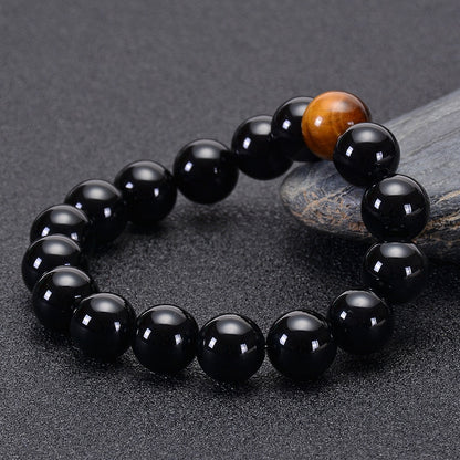 Natural Black Onyx with Tiger eye Stone Beads Men Bracelet