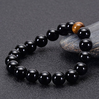 Natural Black Onyx with Tiger eye Stone Beads Men Bracelet