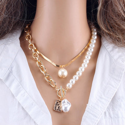 Pearl Necklace For Women Baroque Pearl Metal Pendant Jewelry