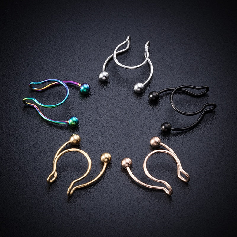 1-5pcs Fake Piercing Nose Ring Hoop