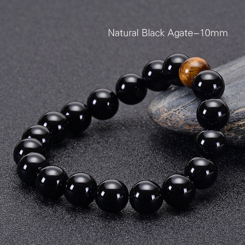 Natural Black Onyx with Tiger eye Stone Beads Men Bracelet