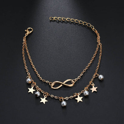 Simple Tassel Double Star Pearl 8 Word Female Anklet Bracelet