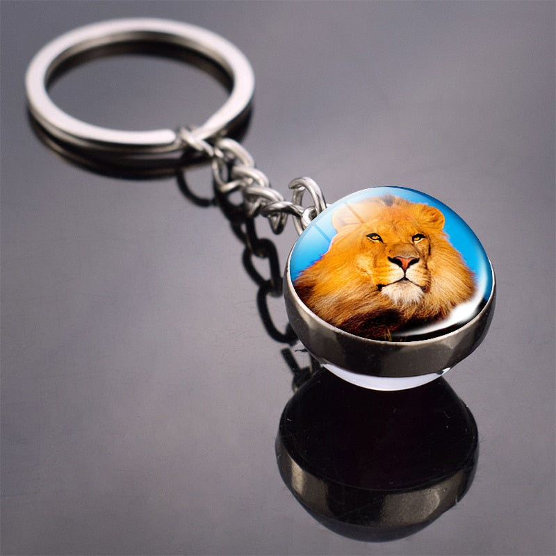 Animal Keychain Double Side Glass Ball Keyring