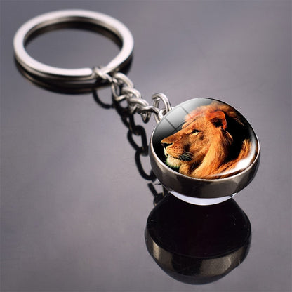 Animal Keychain Double Side Glass Ball Keyring