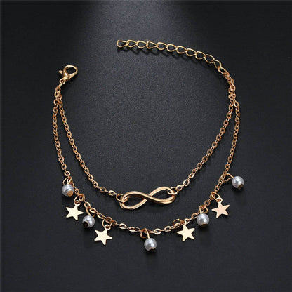 2PCS Pearl Heart Infinity Bohemian Ankle Bracelet Set