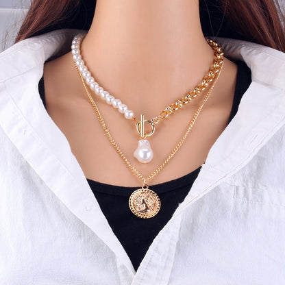 Pearl Necklace For Women Baroque Pearl Metal Pendant Jewelry