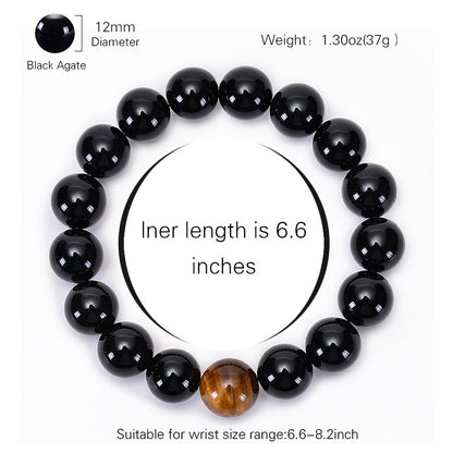 Natural Black Onyx with Tiger eye Stone Beads Men Bracelet