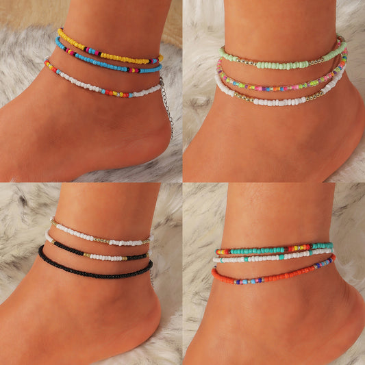 3pcs/set Bohemian Colorful Ankle Bracelet for women