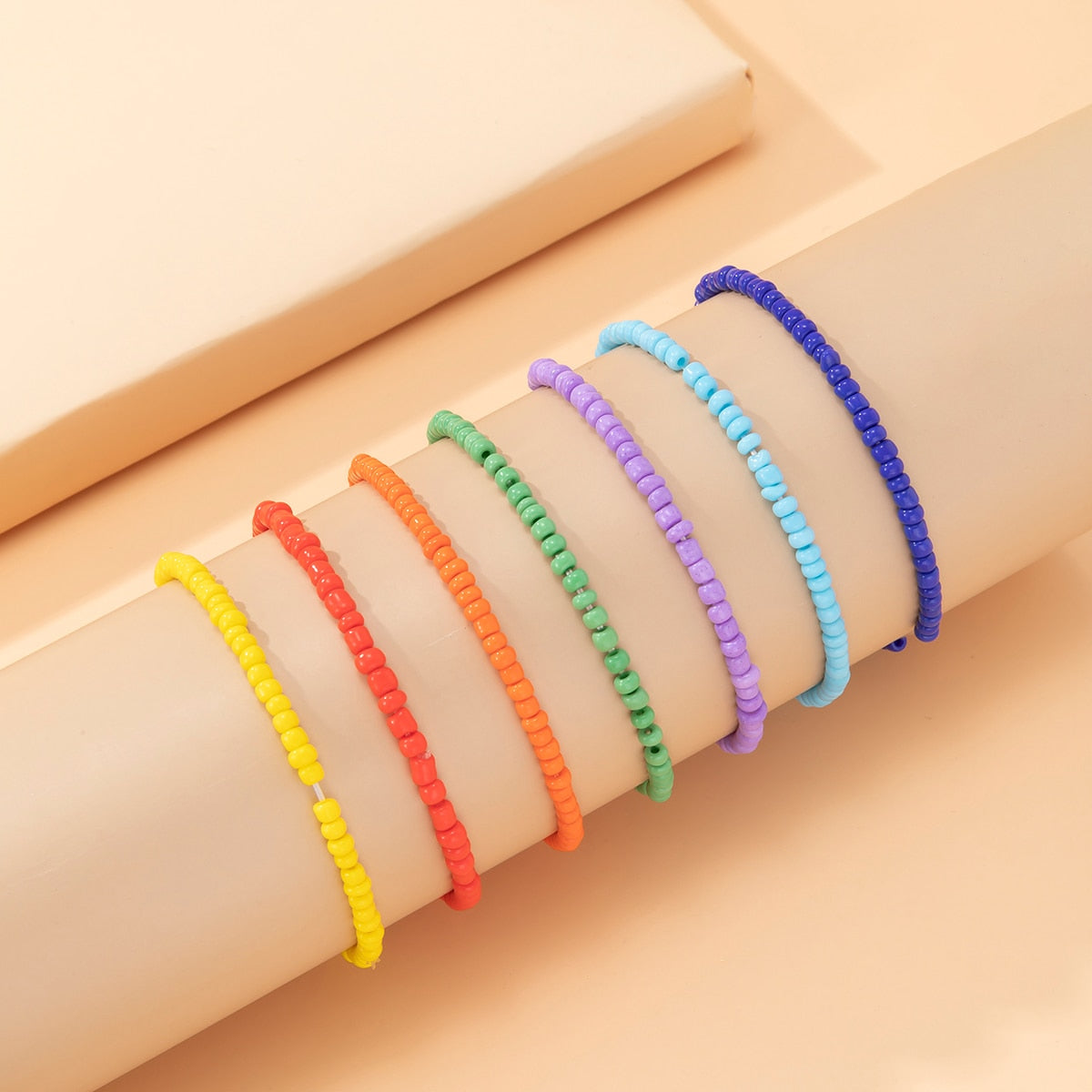 7Pcs/Set Rainbow Beaded Anklet Bracelet for Women