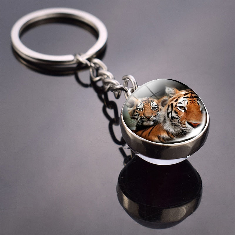 Animal Keychain Double Side Glass Ball Keyring