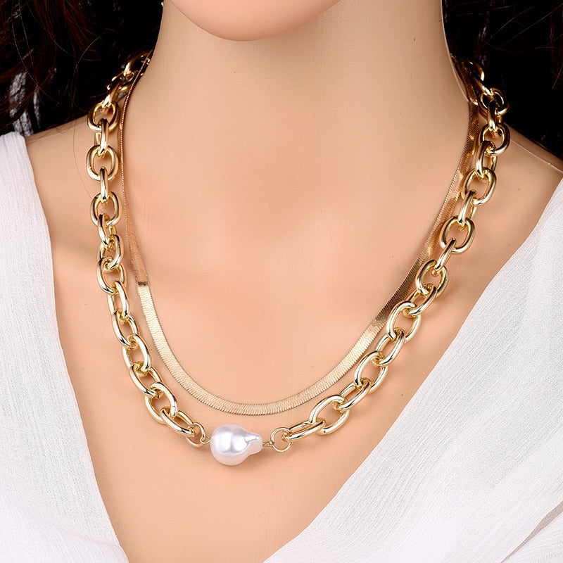 Pearl Necklace For Women Baroque Pearl Metal Pendant Jewelry