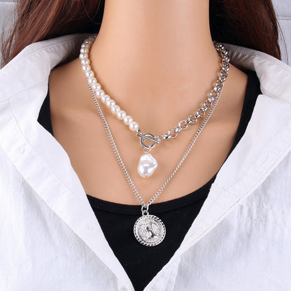 Pearl Necklace For Women Baroque Pearl Metal Pendant Jewelry