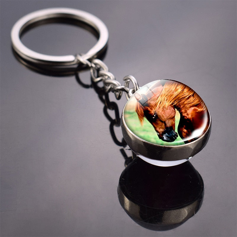 Animal Keychain Double Side Glass Ball Keyring