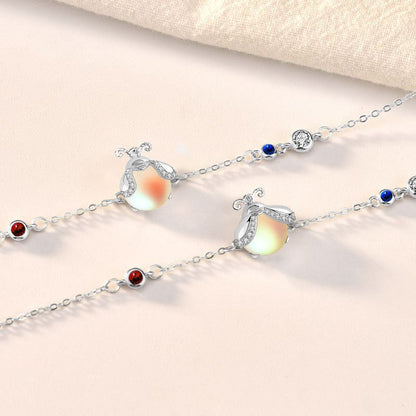 Beautiful CZ Natural Moonstone Glowworm 925 Sterling Silver Bracelet