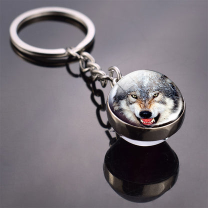 Animal Keychain Double Side Glass Ball Keyring