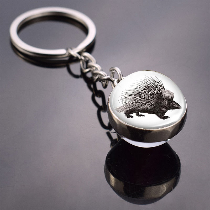 Animal Keychain Double Side Glass Ball Keyring