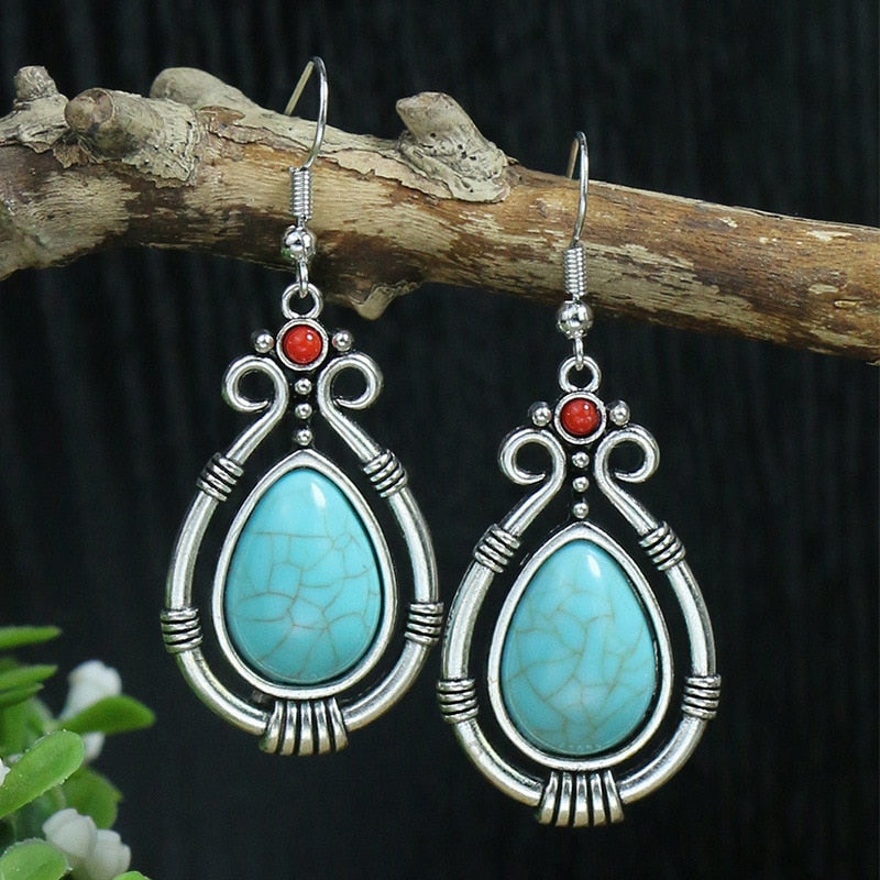 Tassel Long Drop Green Stone Earrings 