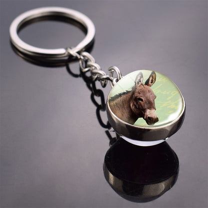 Animal Keychain Double Side Glass Ball Keyring