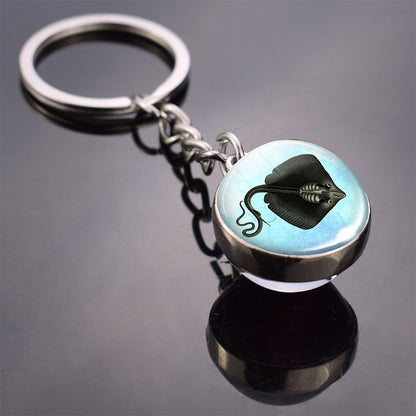 Animal Keychain Double Side Glass Ball Keyring