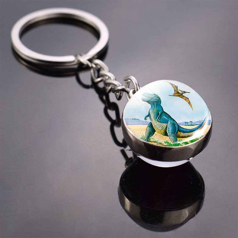 Animal Keychain Double Side Glass Ball Keyring