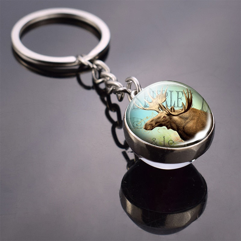 Animal Keychain Double Side Glass Ball Keyring