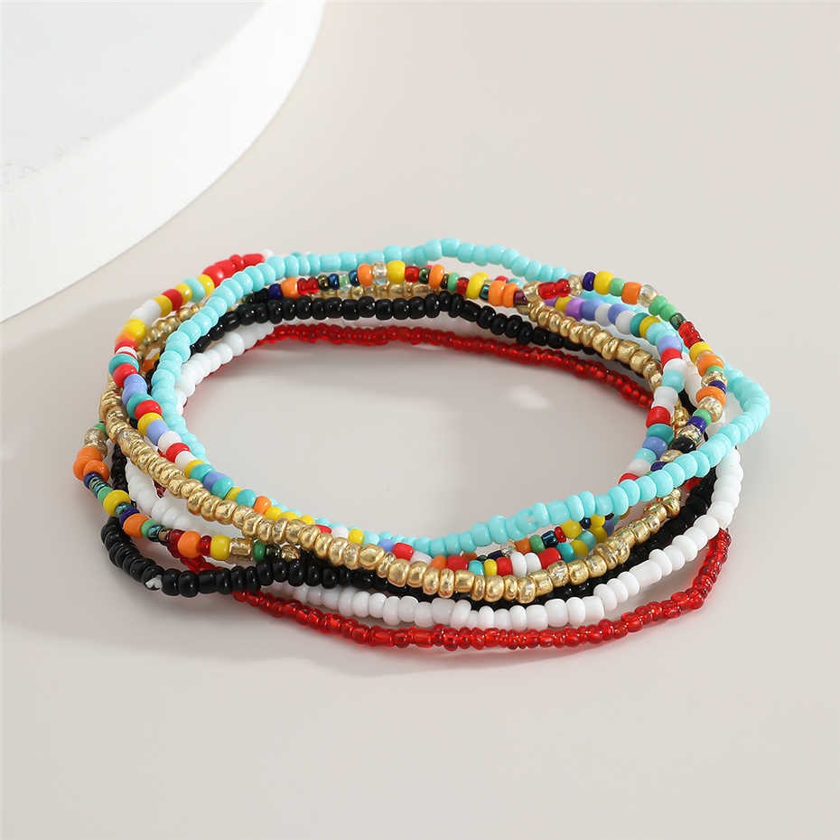 7Pcs/Set Rainbow Beaded Anklet Bracelet for Women