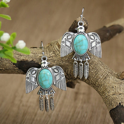 Bohemian Tassel Drop Long Vintage Earrings Green Stone Style  for Women