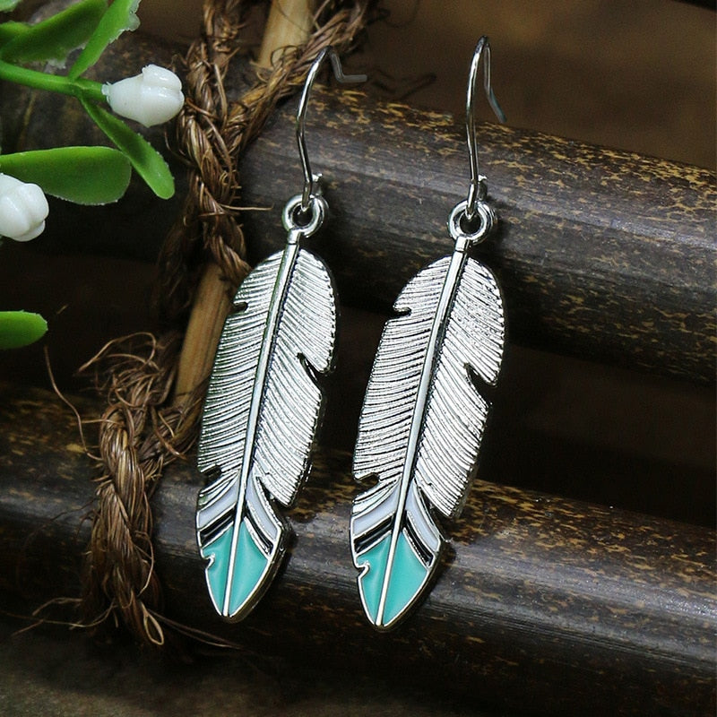 Bohemian Tassel Drop Long Vintage Earrings Green Stone Style  for Women