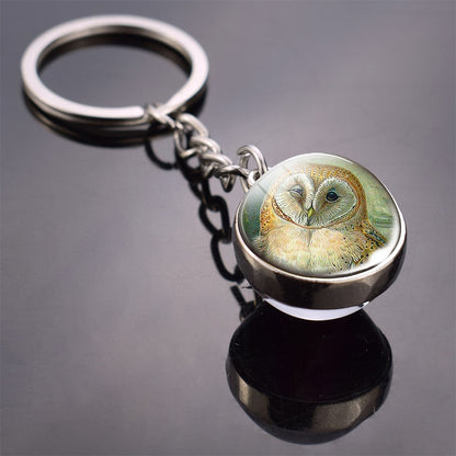 Animal Keychain Double Side Glass Ball Keyring