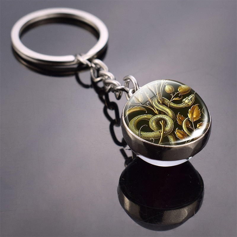 Animal Keychain Double Side Glass Ball Keyring