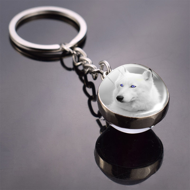 Animal Keychain Double Side Glass Ball Keyring