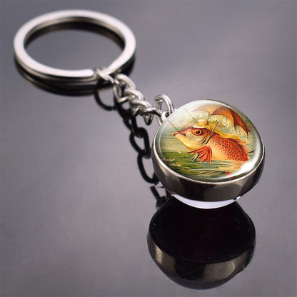 Animal Keychain Double Side Glass Ball Keyring