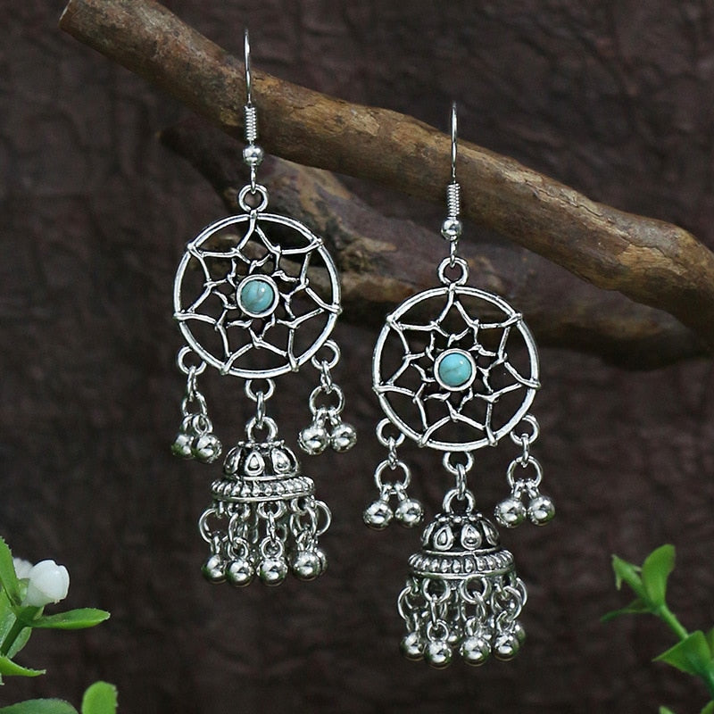 Tassel Long Drop Green Stone Earrings 