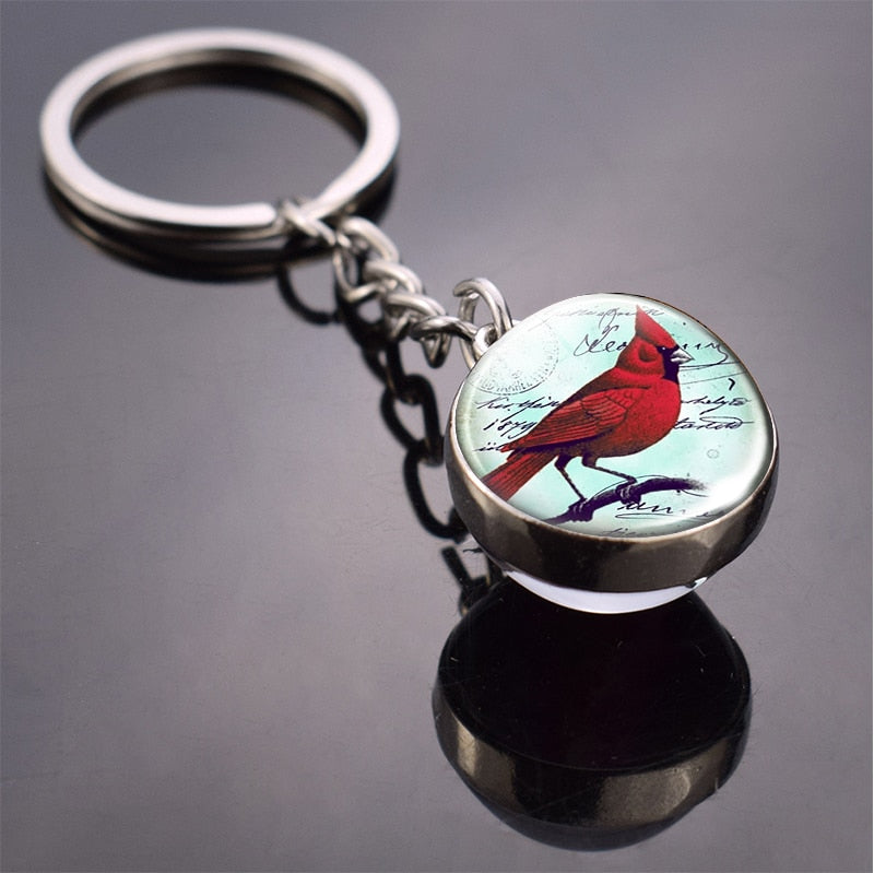 Animal Keychain Double Side Glass Ball Keyring