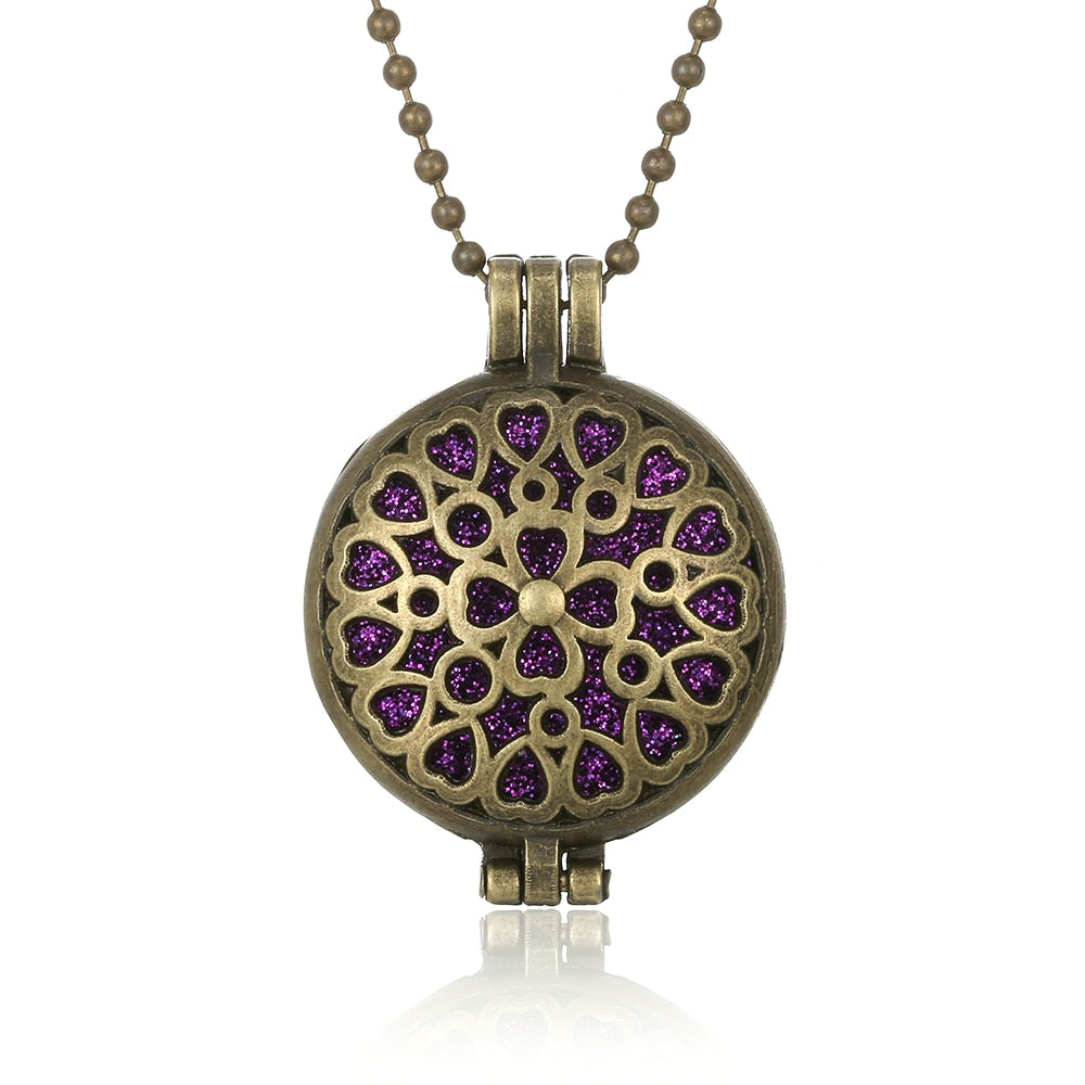 Vintage Flower Butterfly Perfume Pendant Locket with Essential Oil Diffuser Necklace