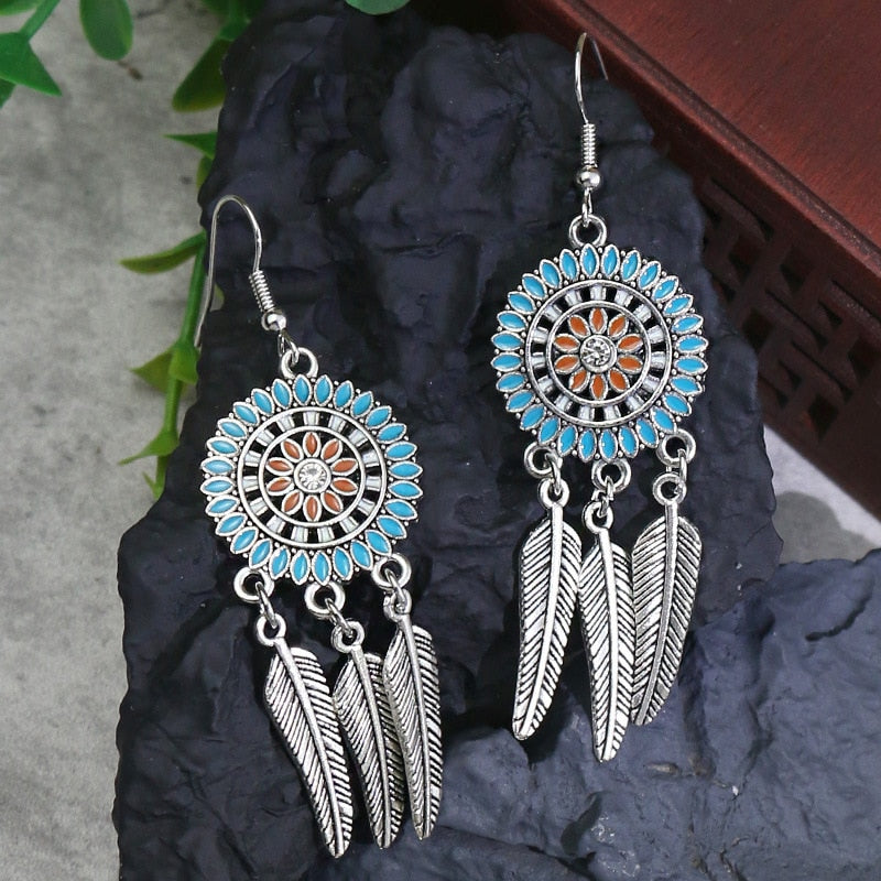 Tassel Long Drop Green Stone Earrings 