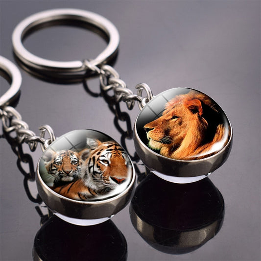 Animal Keychain Double Side Glass Ball Keyring