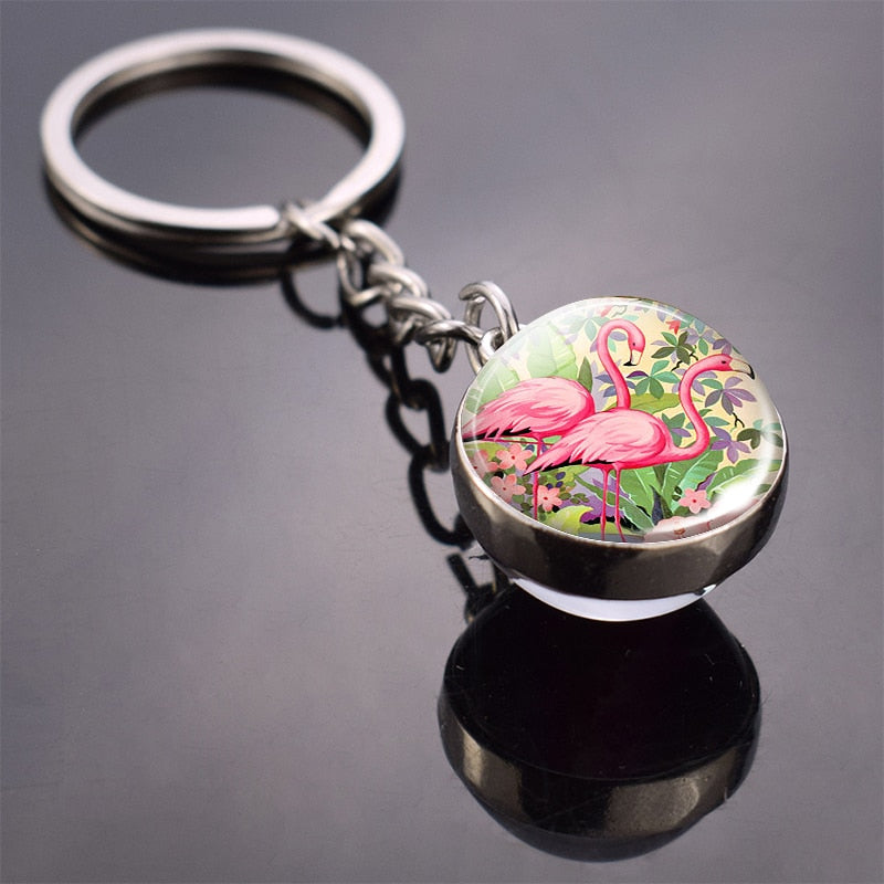 Animal Keychain Double Side Glass Ball Keyring