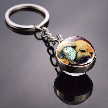 Animal Keychain Double Side Glass Ball Keyring