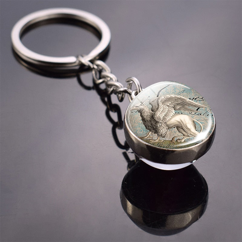 Animal Keychain Double Side Glass Ball Keyring