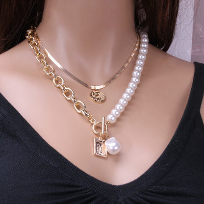 Pearl Necklace For Women Baroque Pearl Metal Pendant Jewelry