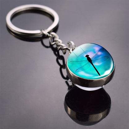 Animal Keychain Double Side Glass Ball Keyring