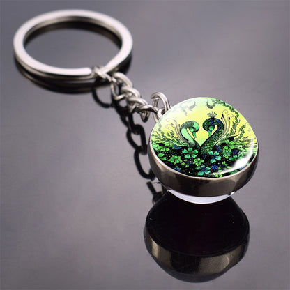 Animal Keychain Double Side Glass Ball Keyring