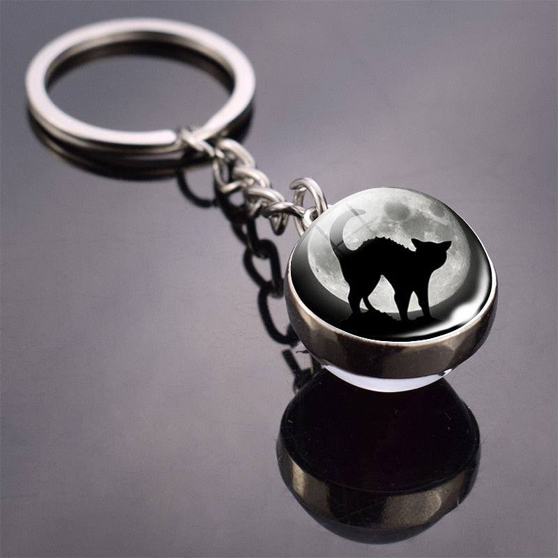 Animal Keychain Double Side Glass Ball Keyring