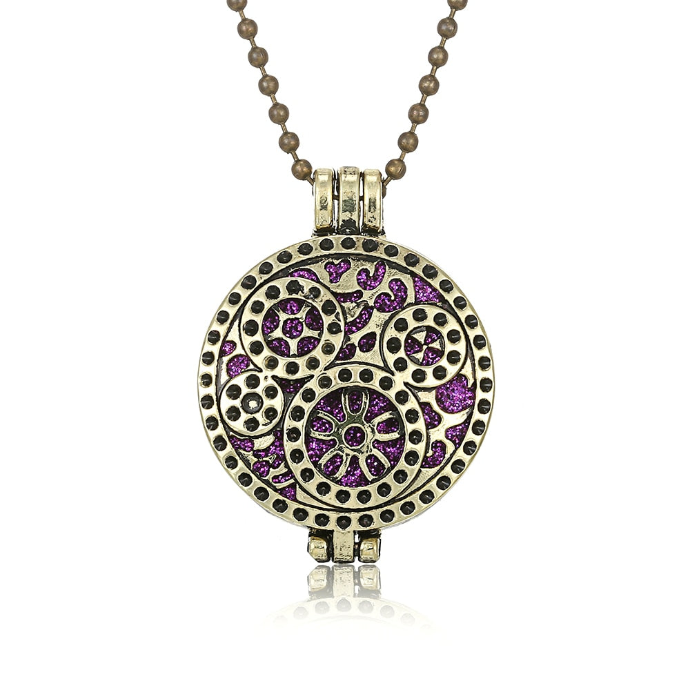 Vintage Flower Butterfly Perfume Pendant Locket with Essential Oil Diffuser Necklace