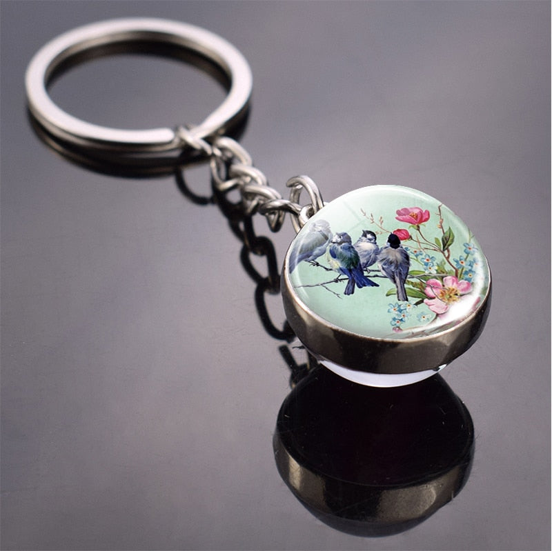 Animal Keychain Double Side Glass Ball Keyring