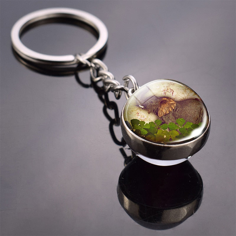 Animal Keychain Double Side Glass Ball Keyring