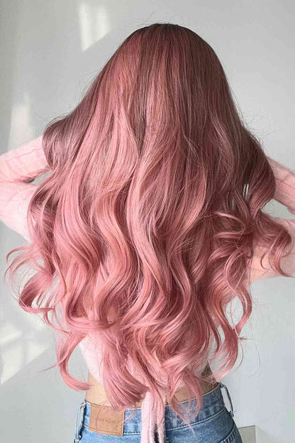 Vibrant 26-Inch Pink Fashion Wave Synthetic Long Wigs for Glamorous Style