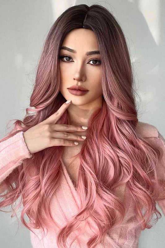 Vibrant 26-Inch Pink Fashion Wave Synthetic Long Wigs for Glamorous Style