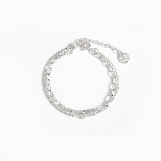 Fashion Double Layer Babysbreath Hollow Chain 925 Sterling Silver Bracelet